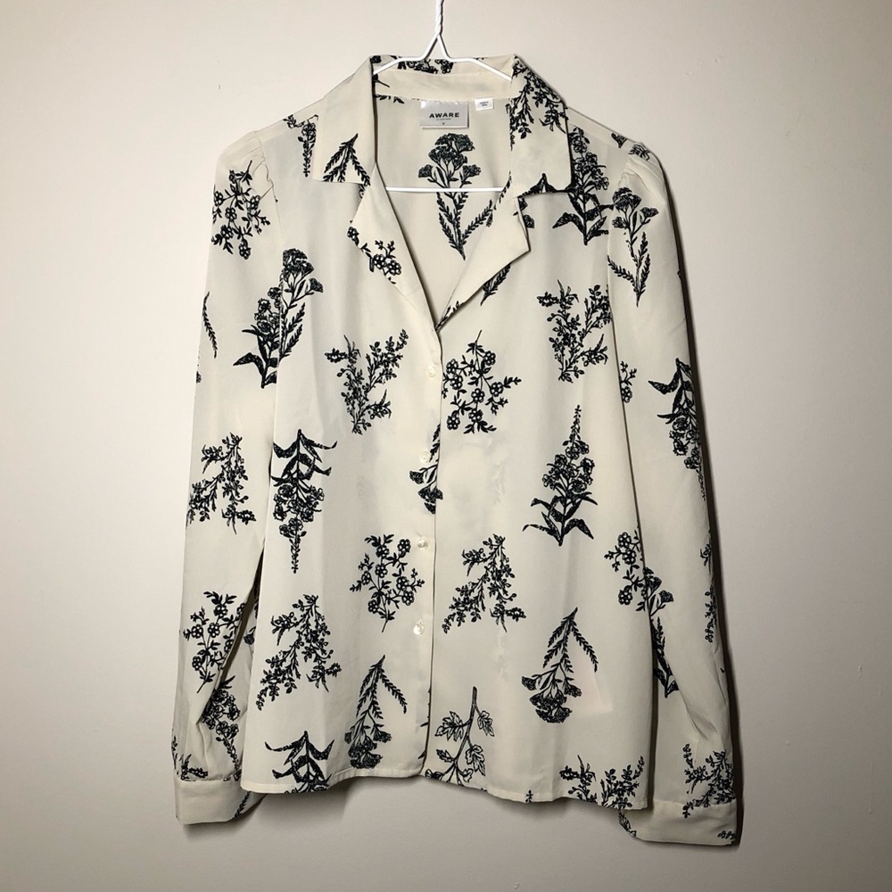 Flower print button-up blouse